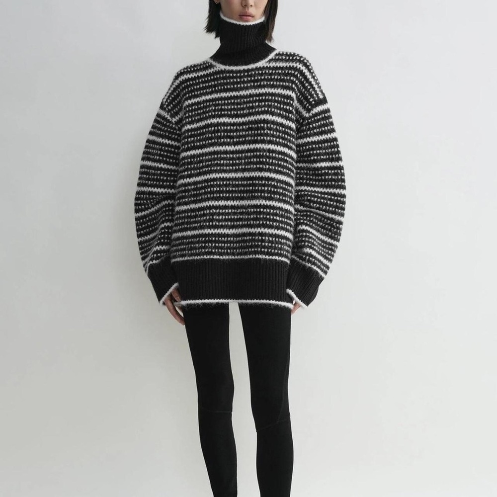 Toteme Black and White Patterned Turtleneck Sweater